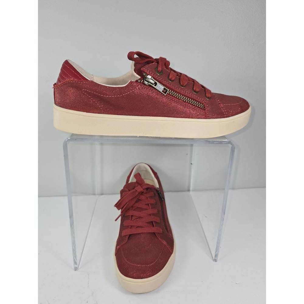 Revitalign Red Shimmer Suede Side Zip Platform Sneakers Womens 8.5 B Burgundy